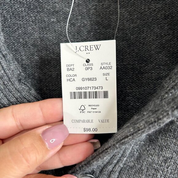 J Crew Sweater Mens Large Gray Shawl Collar Wool Blend Pullover Rib Knit Casual - Picture 4 of 9